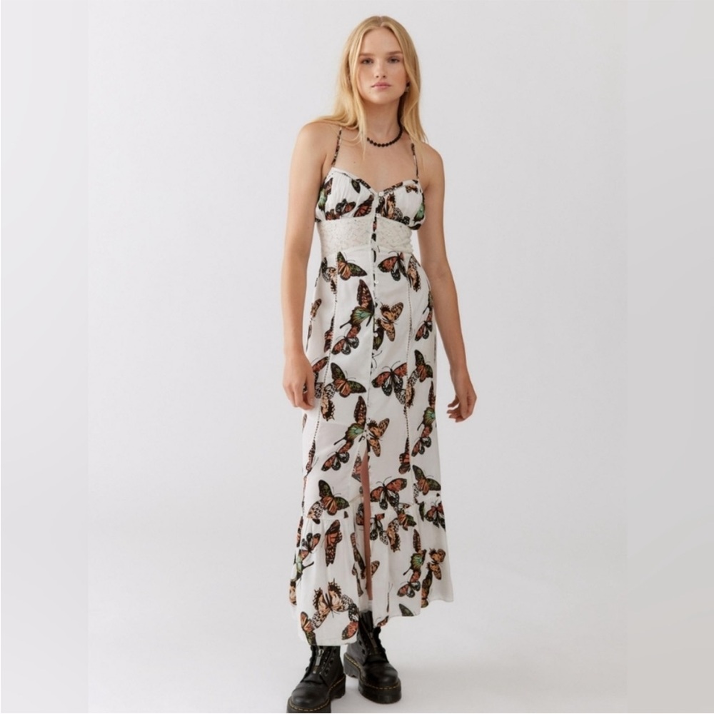 UO Silva Rayon Midi Slip Butterfly Dress Size M